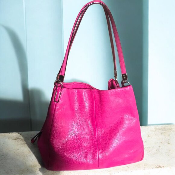 COACH Madison Phoebe 3 Section Shoulder Bag Tumbled Hot Pink Leather - Picture 2 of 16